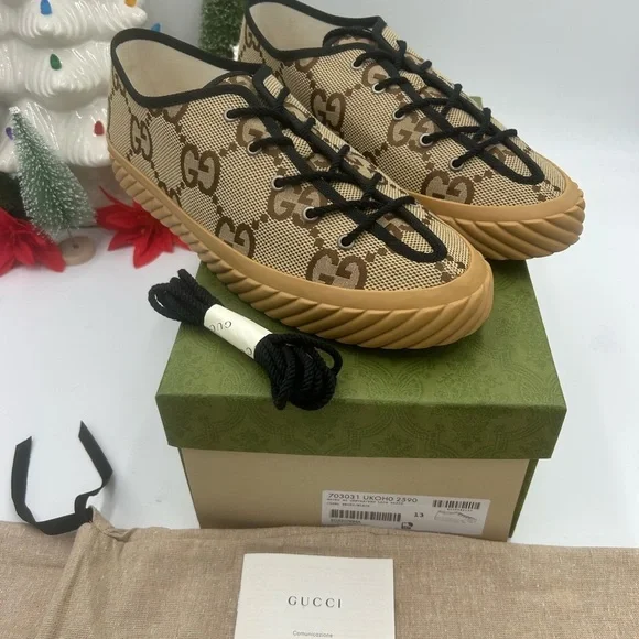 Gucci Beige and Brown low top sneakers size 13 made in Spain - Picture 2 of 11
